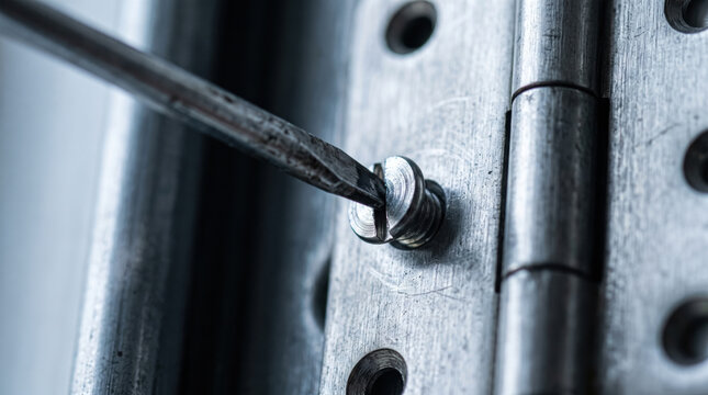 Door hinge screwdriver screw metal repair maintenance hardware installation