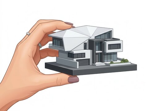Hand holding modern architectural model house for design concept