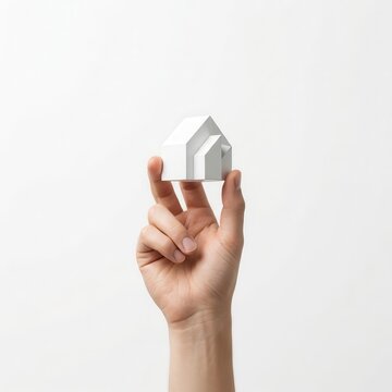 Hand Holding Small Model House for Real Estate Marketing
