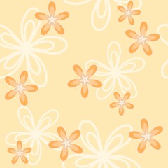 Obraz premium orange and pastel floral seamless pattern design illustration 