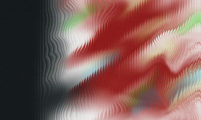 Red wavy fluted glass abstract background texture. Abstract reeded glass texture with colorful red and green gradient background © HridoyAhammed