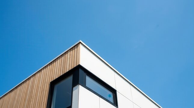 Modern Architecture Building Corner Under Blue Sky Background