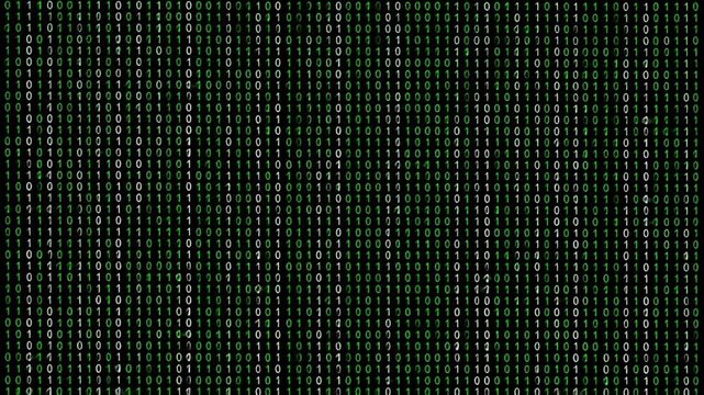Digital binary  Code: A stark, dark background filled with a green digital matrix of cascading code, evoking a sense of mystery and advanced technology.