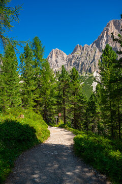 Alpine Hiking Trail Beneath the Dolomite Mountains