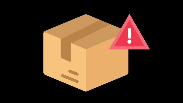Shipping Package Warning and Logistics Risk Alert Concept with Cardboard Box and Caution Symbol