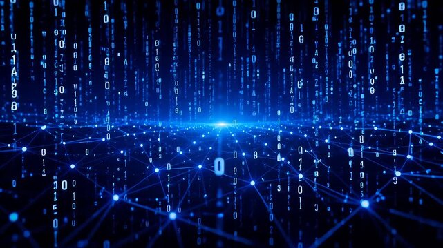 Binary Code Background with Network Line for Futuristic Digital Technology Concept