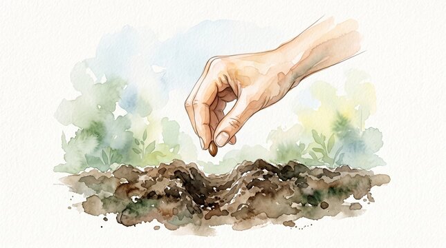 Hand planting organic seed in fertile soil for sustainable agriculture and growth concept