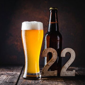 Rustic Beer Toast with Number 22 &ndash; Birthday and Anniversary Celebration Still Life