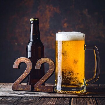 Rustic Beer Toast with Number 22 &ndash; Birthday and Anniversary Celebration Still Life