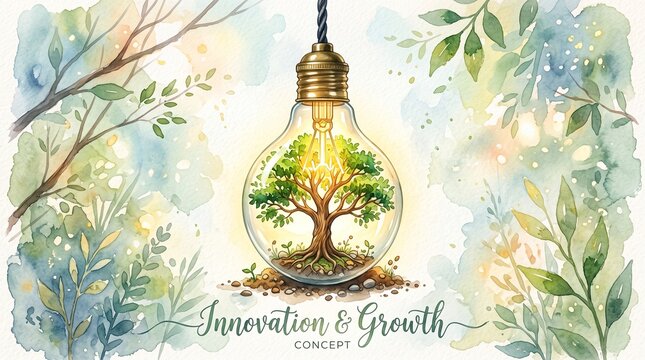 Sprouting seed in light bulb symbolizing innovation and sustainable business growth ideas