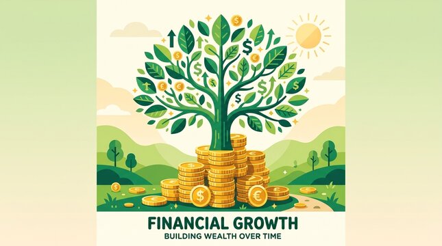 Golden coins growing into money tree symbolizing financial growth and investment success