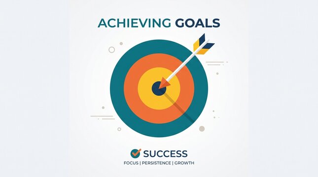 Business arrow hitting bullseye target achieving success and goal completion in 3D illustration