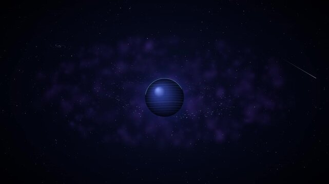 Dark Blue Textured Planet with Ring in Deep Space, Abstract Purple Nebula Cosmic Background Motion Graphics Animation, Sci-Fi Exoplanet Loop