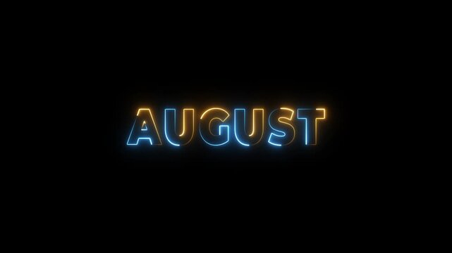 August text in glowing neon letters a modern typographic design for seasonal promotions and event announcements isolated on a dark background