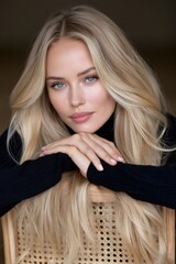 Fototapeta premium Blonde woman posing with long hair, beauty concept