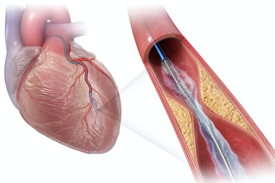 Coronary angiography guidewire passing through narrowed artery