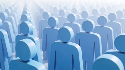 Fototapeta premium Blue Human Figures: Large Crowd, Community, Social Network, or Population Concept