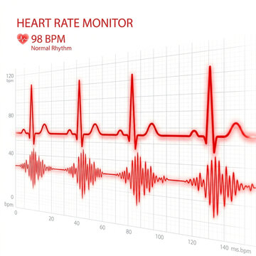 Digital heart rate monitor graph showing a normal cardiac rhythm