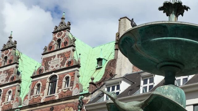 Working Stork Fountain on the Amagertorv square in Copenhagen, Denmark