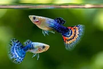 Fototapeta premium Colorful guppy fish swimming in freshwater aquarium