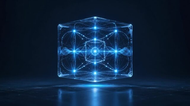 Futuristic Quantum Computing Cube Rotating in Seamless Technology Loop