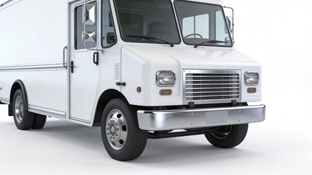 White Commercial Delivery Truck Step Van Isolated on Light Background