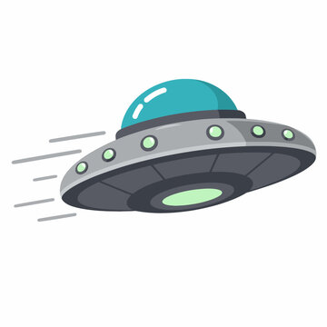 Fast Flying UFO Spaceship with Motion Lines Flat Vector Cartoon Illustration