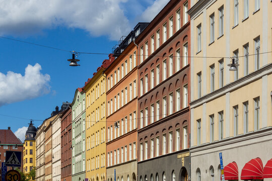 Vasastan Stockholm street with colorful European buildings