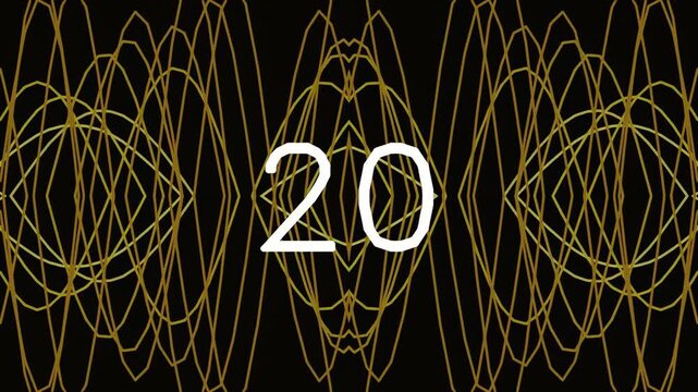 Abstract digital art with golden wave patterns and number twenty