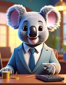 cheerful koala in a jacket
