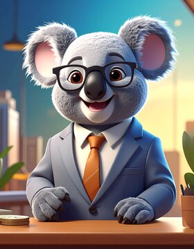 cheerful koala in a jacket