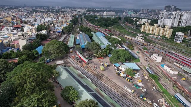 Aerial view of KSR bangalore city junction railway station with surrounding urban infrastructure