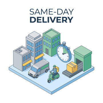Isometric illustration of same day delivery service.