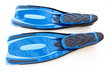 Pair of Blue and Black Diving Fins on White Background © YouraPechkin