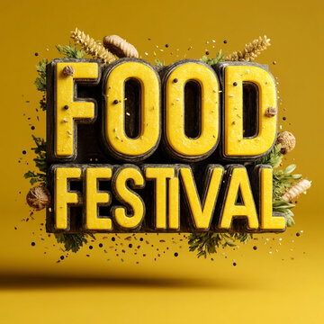 Food festival bold typographic sign surrounded by fresh natural ingredients and herbs
