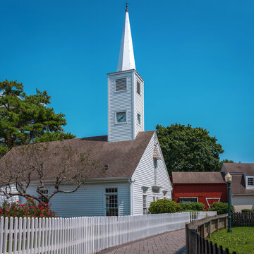 Mystic Connecticut colonial New England village and landmark church