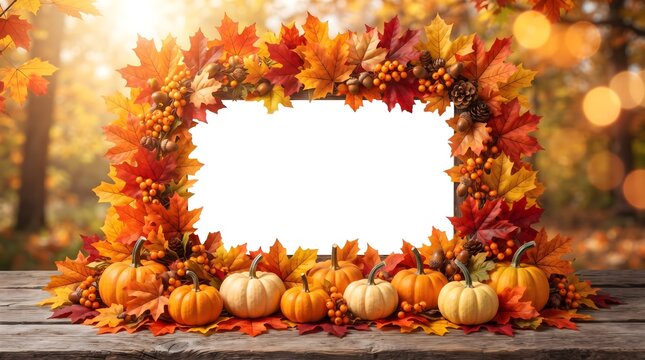 A vibrant autumn scene with pumpkins and colorful leaves perfect for a thanksgiving celebration