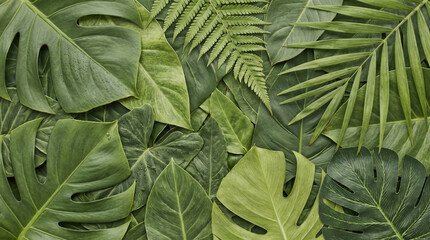 Fototapeta premium Tropical leaf botanical pattern with lush green foliage and fern texture for natural seamless background design