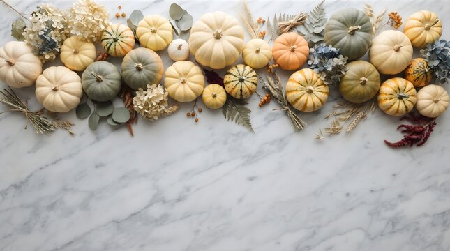 A beautiful autumn harvest display featuring a variety of colorful pumpkins and gourds for thanksgiving