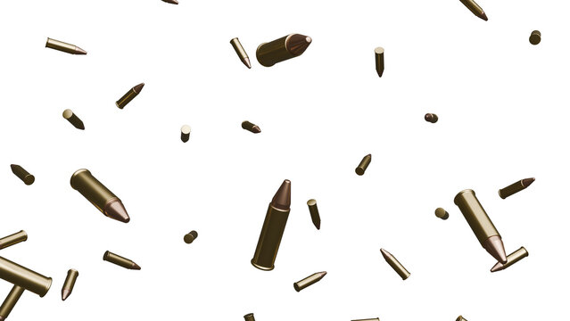 Falling bullets on a black background creating a dramatic effect.