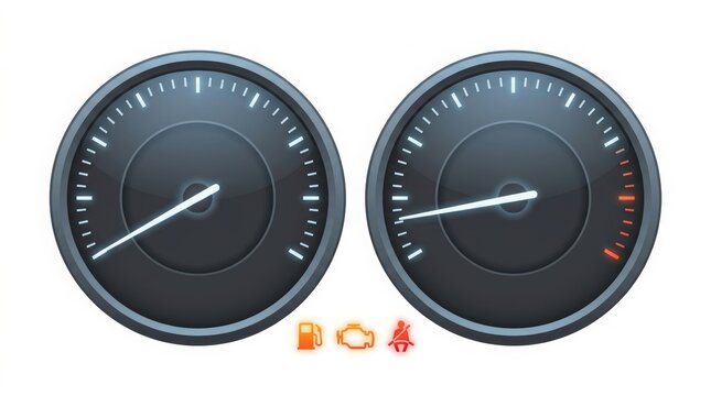 Technology - Car dashboard with glowing indicators and gauges