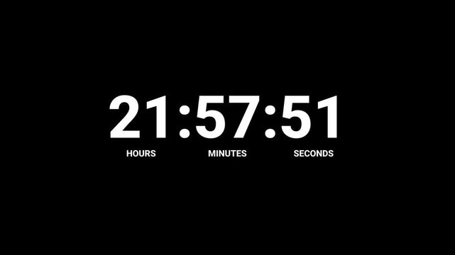 24 hours countdown timer animation, one day countdown timer in 1 minute, 24 hours countdown animation in 60 sec on transparent background in 4k with alpha channel.