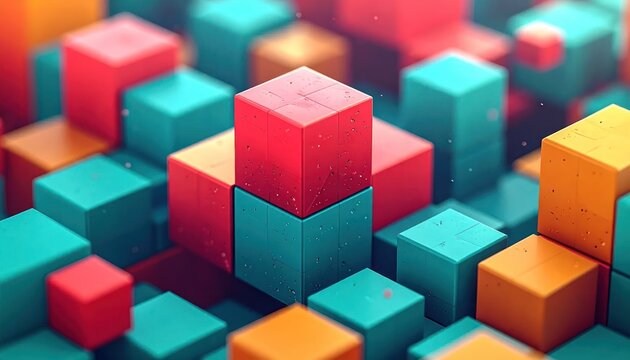 Colorful 3D cubes stacked in an abstract geometric pattern