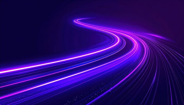 Futuristic highway with glowing purple motion blur light trails