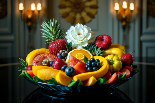 Luxury fruit platter with decorative styling 