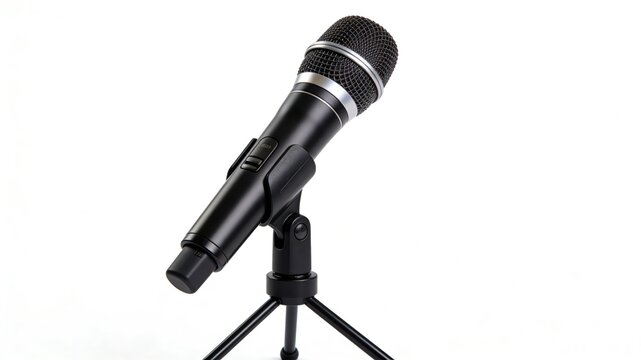 Professional Black Microphone on a Tripod Stand - Studio Recording Equipment for Podcasts, Music, and Broadcasting
