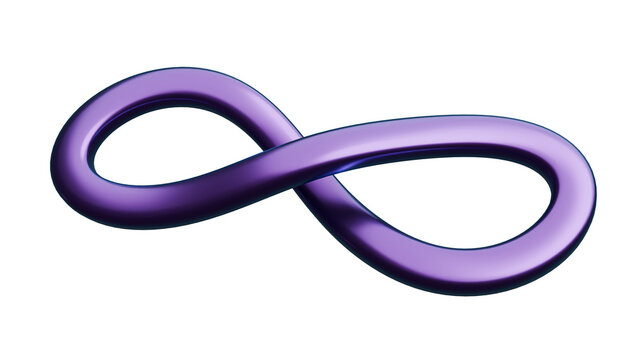 A sleek, purple infinity symbol with a glossy finish against a black background.