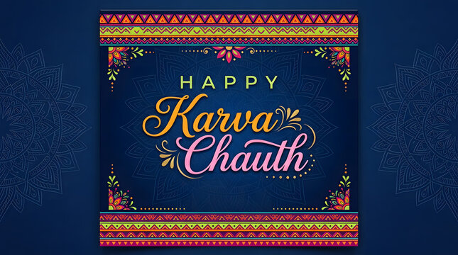 Happy Karwa Chauth festival celebration greeting card with golden diya and floral design