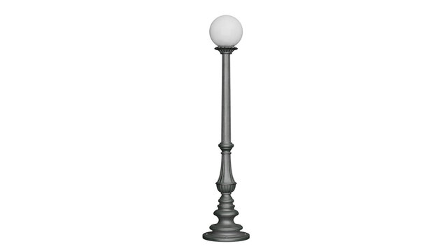 Elegant street lamp with a spherical light on a black background.