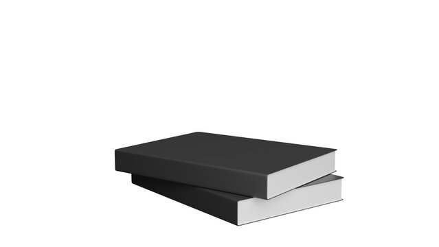Two stacked blank books with a minimalist design against a black background.